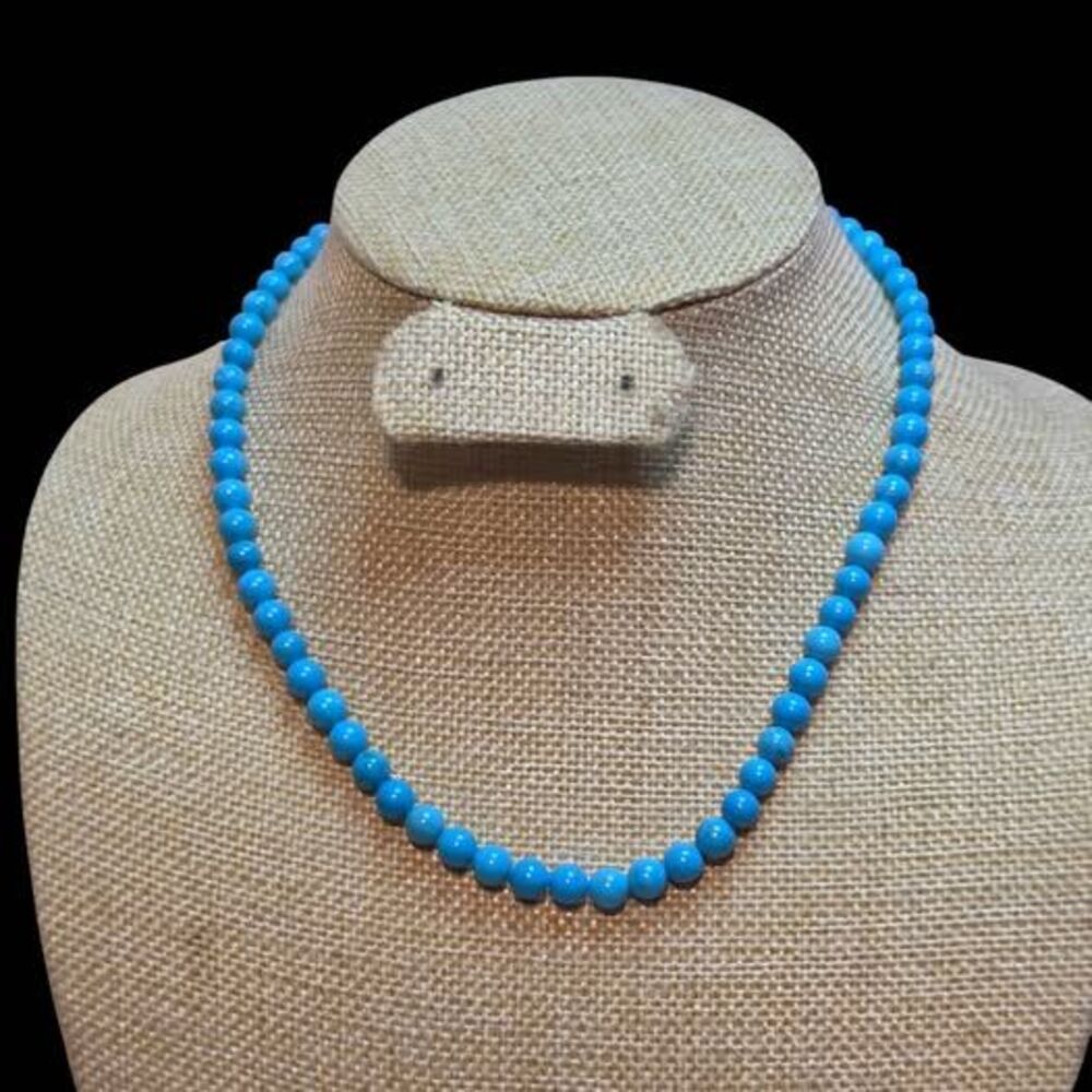 Vibrant Blue Turquoise Beaded Necklace - 18 Inch Statement Strand